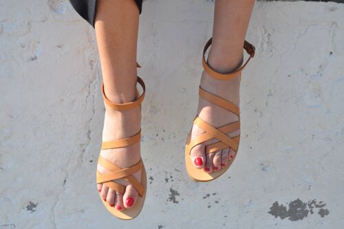 Gladiator sandals, Leather sandals, Greek sandals, Handmade - Yellow