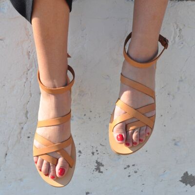 Sandali gladiatore, sandali in pelle, sandali greci, fatti a mano - marrone chiaro