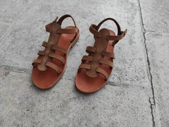 Sandales gladiateur, sandales femme semelle cuir - Cuir Tan 2