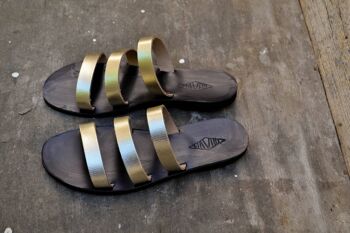 Sandales en cuir faites à la main d'or, appartements d'été, chaussures de femmes - rouge 3