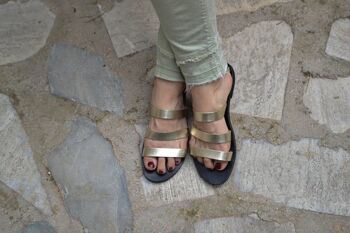 Sandales en cuir faites à la main en or, appartements d'été, chaussures pour femmes - Tan 2