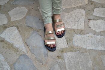 Sandales en cuir faites à la main en or, appartements d'été, chaussures pour femmes - Tan 4