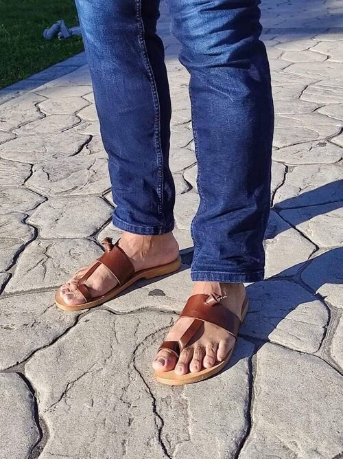 Greek Men Leather Sandals, summer men shoes, men flats - Tan_Lykaon Sandal