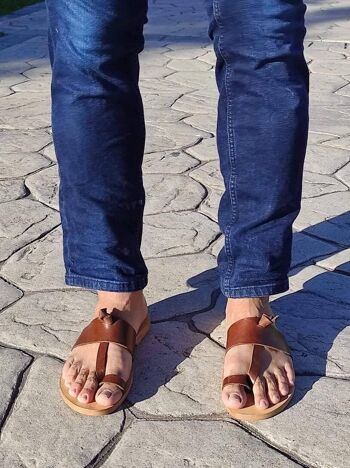 Sandales en cuir pour hommes grecs, chaussures pour hommes d'été, appartements pour hommes - Tan_Lykaon Sandal 3