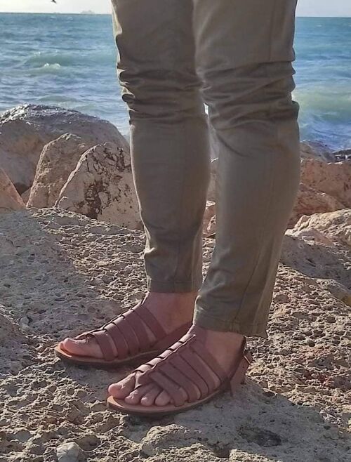 Greek Men Leather Sandals, summer men shoes, men flats - Light Brown_Treta Sandal
