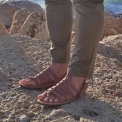 Greek Men Leather Sandals, summer men shoes, men flats - Brown_Treta Sandal