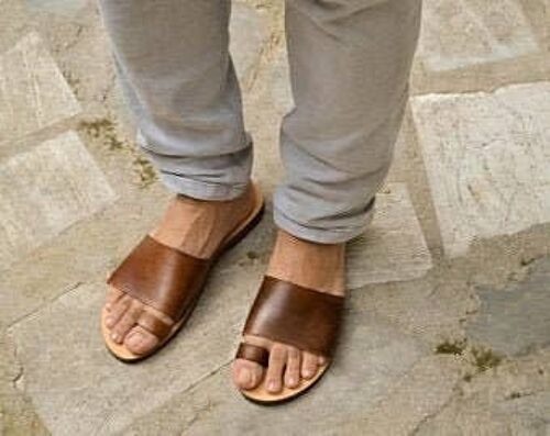 Greek Men Leather Sandals, summer men shoes, men flats - Light Brown_FENEOS SANDALS