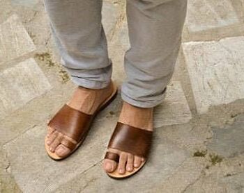 Sandales en cuir pour hommes grecs, chaussures d'été pour hommes, appartements pour hommes - Marron clair_SANDALES FENEOS