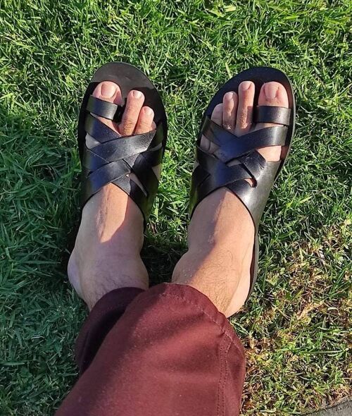 Greek Men Leather Sandals, summer men shoes, men flats - Light Brown_Sandal 25