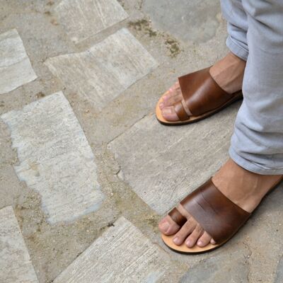 Sandalias griegas de cuero para hombre, zapatos de verano para hombre, zapatos planos para hombre - Tan Color_Sandal 25