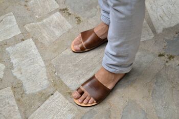 Sandales en cuir pour hommes grecs, chaussures d'été pour hommes, appartements pour hommes - Marron clair - Sandale 25 1
