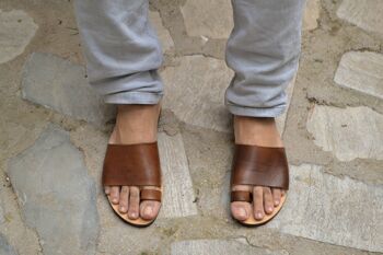 Sandales en cuir pour hommes grecs, chaussures d'été pour hommes, appartements pour hommes - Marron clair - Sandale 25 2
