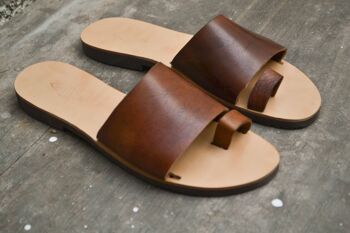 Sandales en cuir pour hommes grecs, chaussures d'été pour hommes, appartements pour hommes - Marron clair - Sandale 25 4