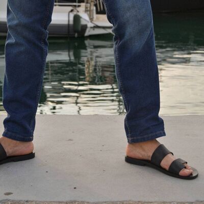 Sandali in pelle da uomo greci, scarpe estive da uomo, ballerine da uomo - Natural Tan_Aigonio Sandal