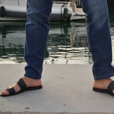 Sandalias de cuero para hombres griegos, zapatos de verano para hombres, zapatos planos para hombres - Brown_Aigonio Sandal