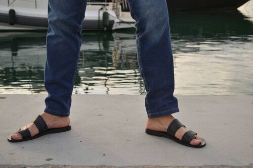 Greek Men Leather Sandals, summer men shoes, men flats - Black_Aigonio Sandal