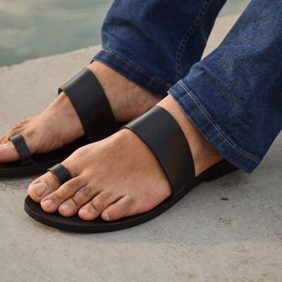 Sandales en cuir pour hommes grecs, chaussures d'été pour hommes, appartements pour hommes - Sandale Brown_Lakeria