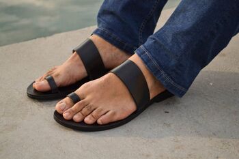 Sandales en cuir pour hommes grecs, chaussures d'été pour hommes, appartements pour hommes - Sandale Brown_Lakeria 1