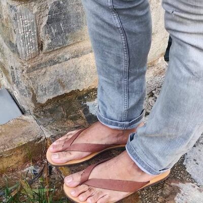 Greek Men Leather Sandals, summer men shoes, men flats - Light Brown_Prosimnas Sandal