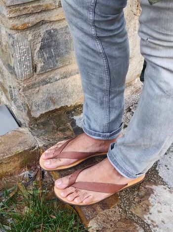 Sandales en cuir pour hommes grecs, chaussures d'été pour hommes, appartements pour hommes - Sandale Light Brown_Prosimnas 1