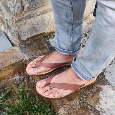 Sandalias griegas de cuero para hombres, zapatos de verano para hombres, zapatos planos para hombres - Brown_Prosimnas Sandal