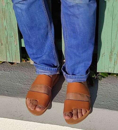 Greek Men Leather Sandals, summer men shoes, men flats - Natural Tan_Xovrias Sandal
