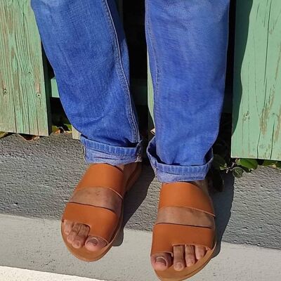 Sandales en cuir pour hommes grecs, chaussures pour hommes d'été, appartements pour hommes - Natural Tan_Xovrias Sandal
