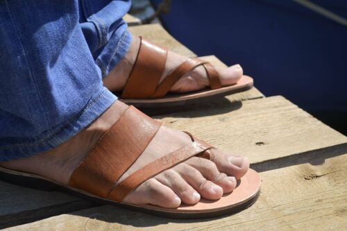 Greek Men Leather Sandals, summer men shoes, men flats - Brown_Falorion Sandal