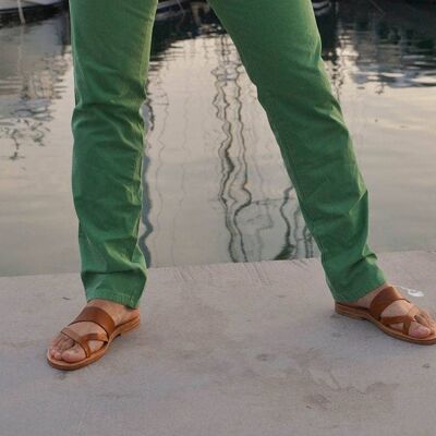 Sandalias griegas de cuero para hombre, zapatos de verano para hombre, zapatos planos para hombre, regalo - Brown_Falorion Sandal