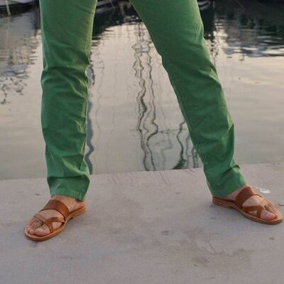 Sandalias de cuero para hombres griegos, zapatos de verano para hombres, zapatos planos para hombres, regalo - Sandalia Tan_Falorion