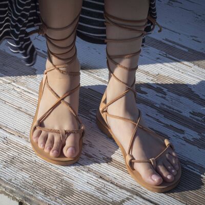 Sandalias griegas, Sandalias de piel mujer, Sandalias de piel, Mujer - Natural Tan_Stimfilos Sandal