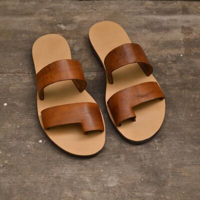 Sandalias de cuero hechas a mano, zapatos planos de verano, zapatos de mujer - Tan_Sandal 9