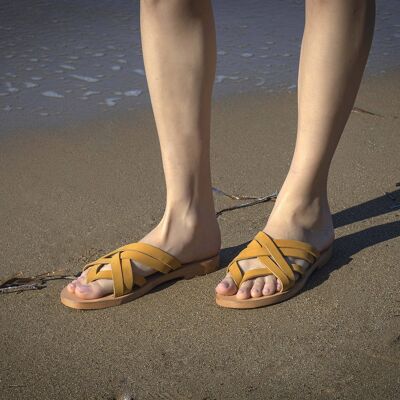 Handgefertigte Damensandalen im Boho-Stil, Damensandalen Sommer - Natürliche Bräunungsfarbe