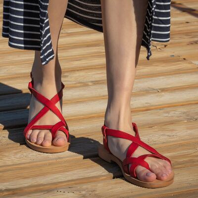 Sandalias de mujer hechas a mano, sandalias de verano para mujer - Rojo - Sandalia Pirrihos