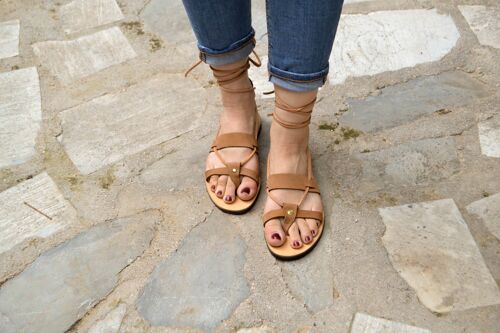 Lace up sandals, Greek handmade gladiator laceups, gladiator - Beige - Karpasia Sandal