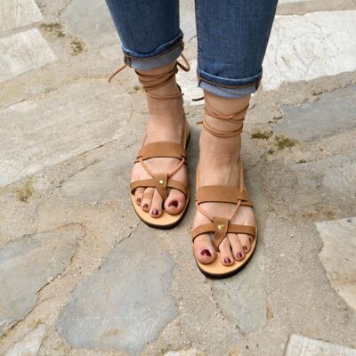 Lace up sandals, Greek handmade gladiator laceups, gladiator - Tan Color - Karpasia Sandal
