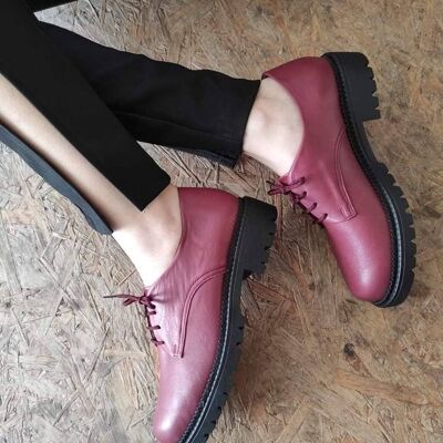 Leder-Oxford-Schuhe in Rosa Braun - Damen-Oxford-Schuhe