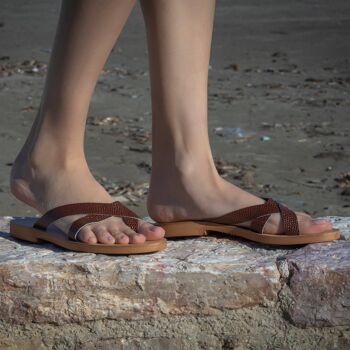 Sandales en cuir pour femmes/ Sandales grecques antiques/ plat - Beige - Sandale Vounteni 1