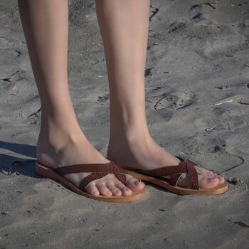 Sandales en cuir pour femmes/ Sandales grecques antiques/ plat - Beige - Sandale Vounteni 3