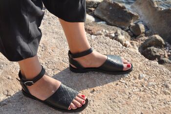 Sandales en cuir, sandales grecques, sandales femme, mariage sable - Noir - Foizon Sandal 3