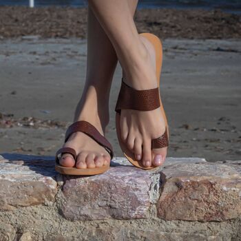 Sandales en cuir, Appartements d'été, Chaussures pour femmes, Appartements en cuir - Tan naturel - Sandale Ageranos 2
