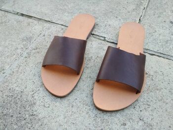 Claquettes en cuir, chaussures d'été marron foncé, cadeau - Marron clair - Sandale 52 1
