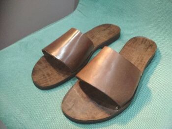 Claquettes en cuir, chaussures d'été marron foncé, cadeau - Marron clair - Sandale 52 2