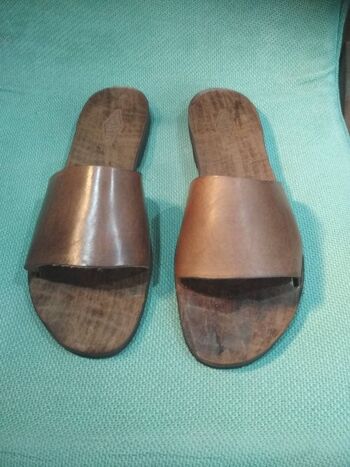 Claquettes en cuir, chaussures d'été marron foncé, cadeau - Marron clair - Sandale 52 3