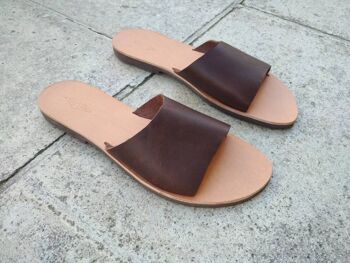 Claquettes en cuir, chaussures d'été marron foncé, cadeau - Marron clair - Sandale 52 4
