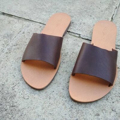 Chanclas de piel, zapatos de verano marrón oscuro, regalo - Marrón oscuro - Sandalia 52