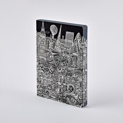 Londres - Graphique L | carnet nuuna A5+ | Grille de points de 3,5 mm | Papier premium 120 g | cuir noir | produit durablement en Allemagne