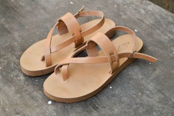 Pantoufles en cuir, VENTE, Sandales en cuir, Chaussures d'été noires - Tan naturel - Sandale 5 3