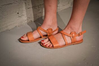 Sandales en cuir faites à la main marron clair, appartements d'été, femmes - Tan naturel - Sandale 1 3