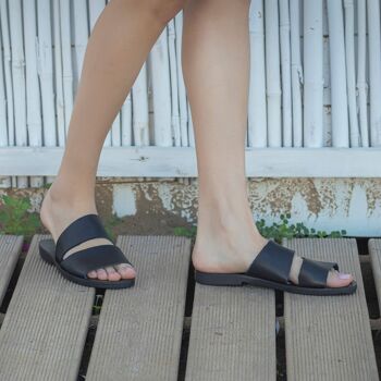 Sandales en cuir marron clair, appartements d'été, chaussures pour femmes - Marron - Sandale Skiras 1